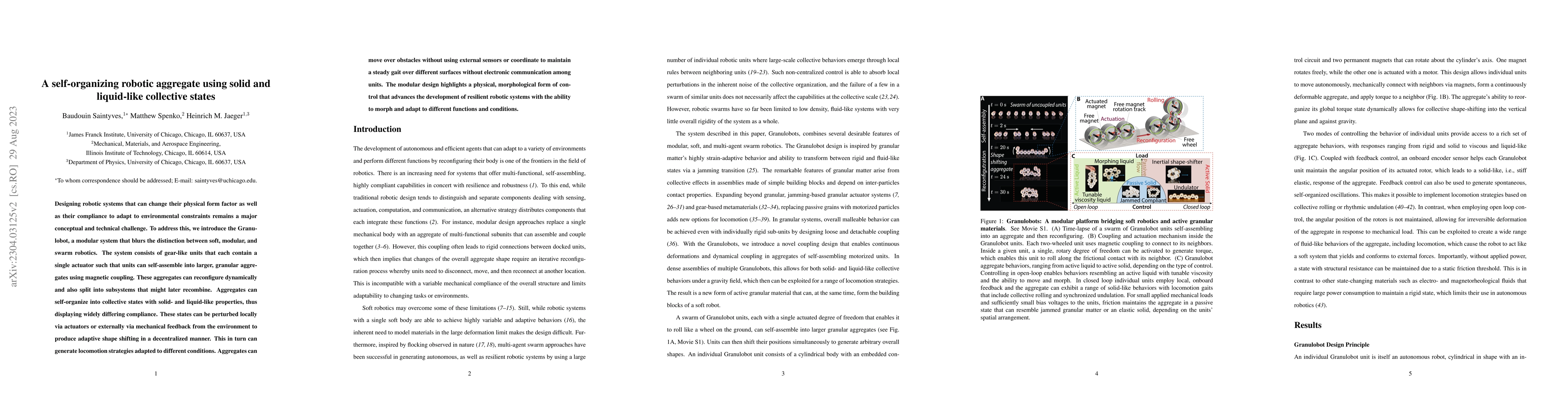 Thumbnail for A self-organizing robotic aggregate using solid and liquid-like
  collective states