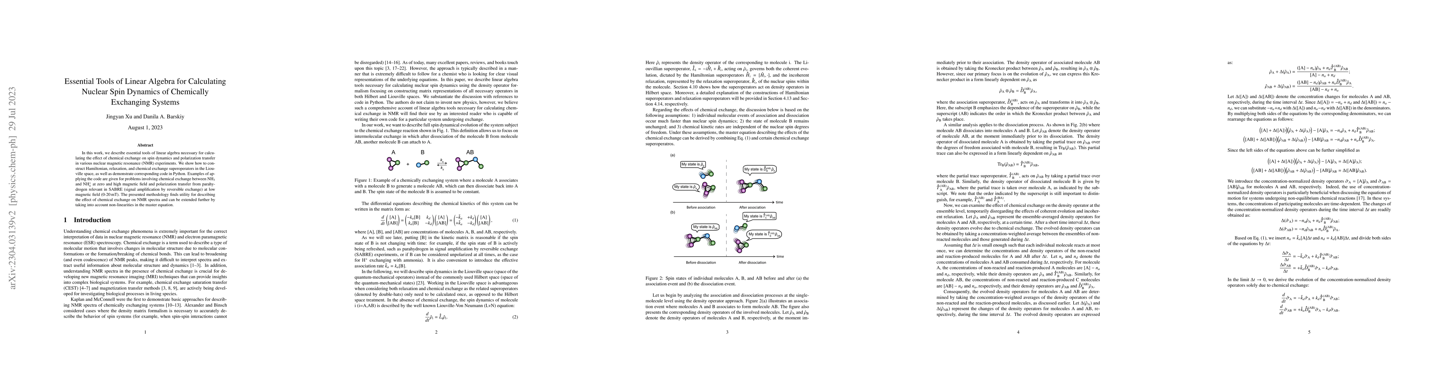 Thumbnail for Essential Tools of Linear Algebra for Calculating Nuclear Spin Dynamics
  of Chemically Exchanging Systems