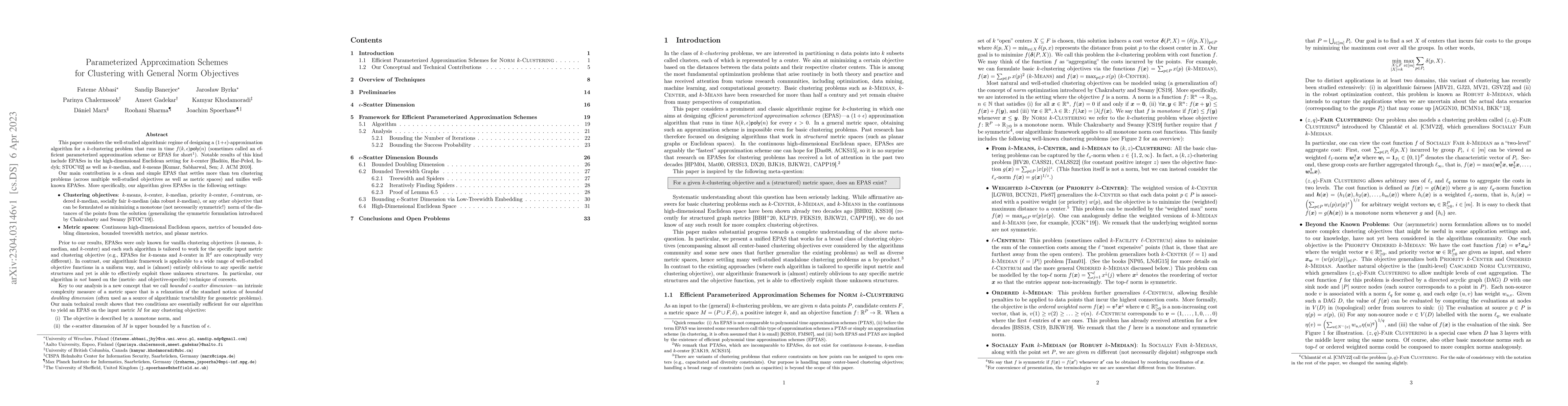 Thumbnail for Parameterized Approximation Schemes for Clustering with General Norm
  Objectives