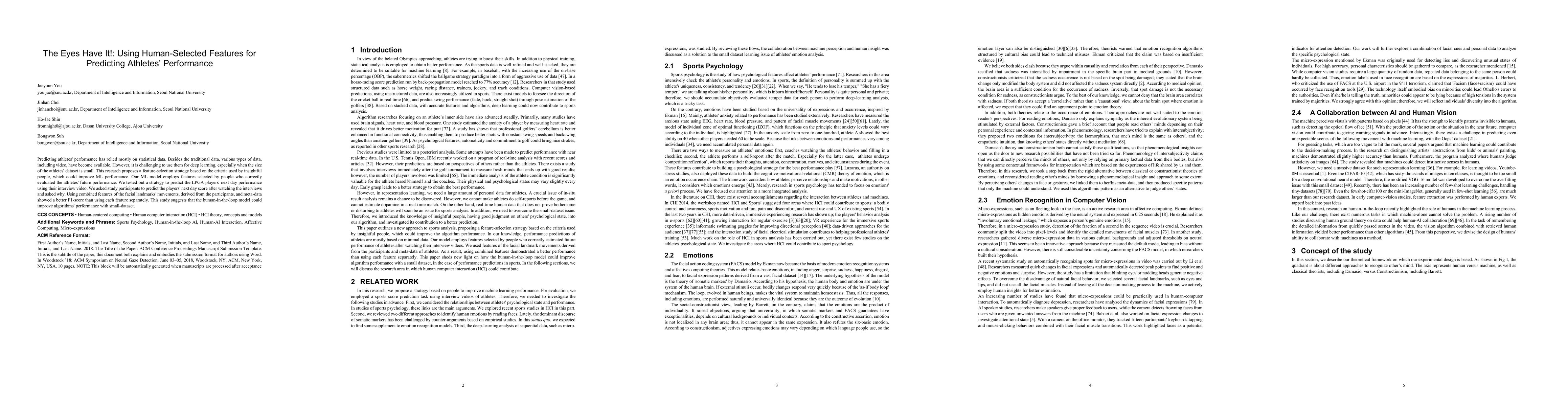 Thumbnail for The Eyes Have It!: Using Human-Selected Features for Predicting
  Athletes' Performance