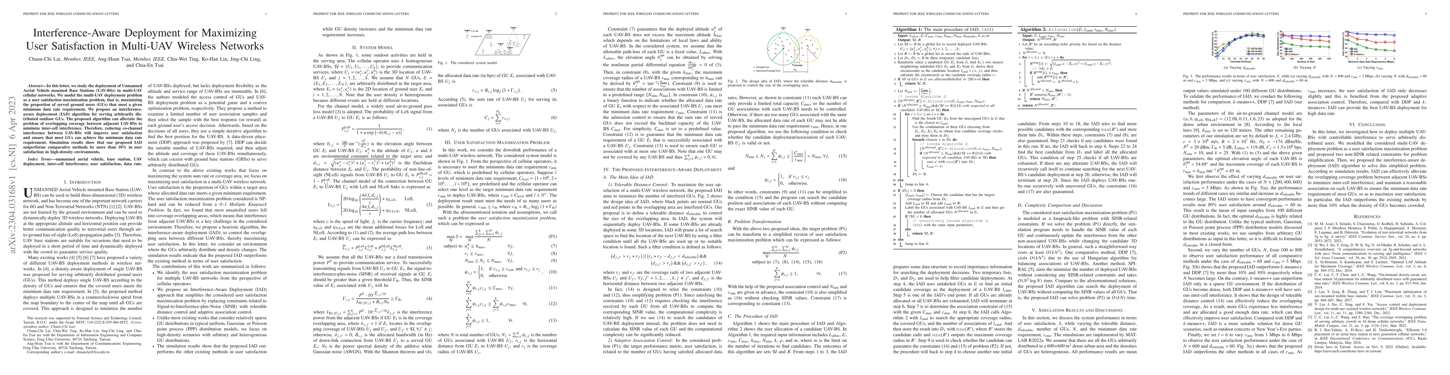Thumbnail for Interference-Aware Deployment for Maximizing User Satisfaction in
  Multi-UAV Wireless Networks