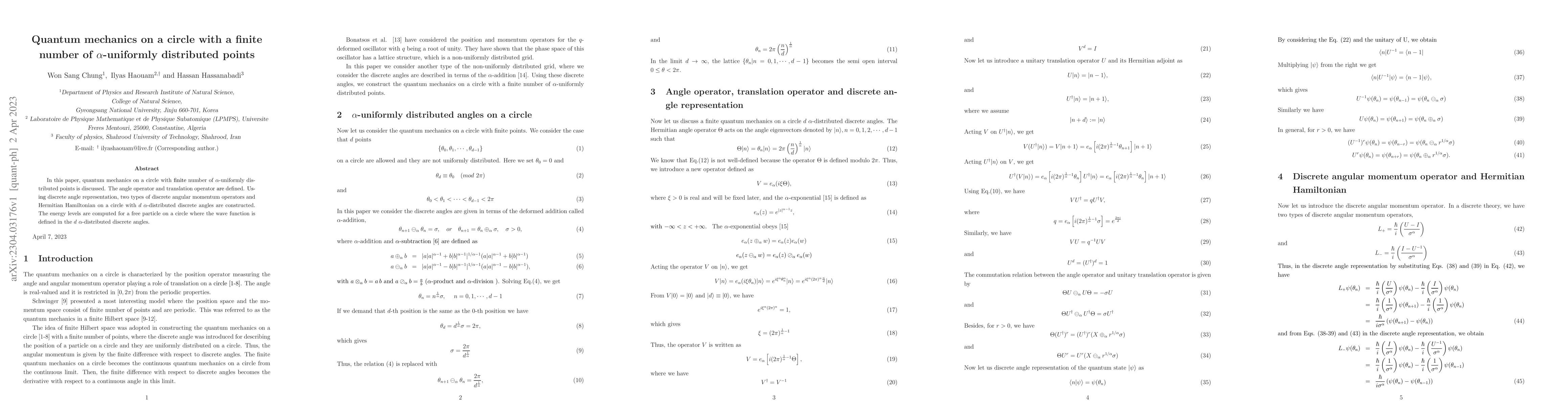 Thumbnail for Quantum mechanics on a circle with a finite number of {\alpha}-uniformly
  distributed points
