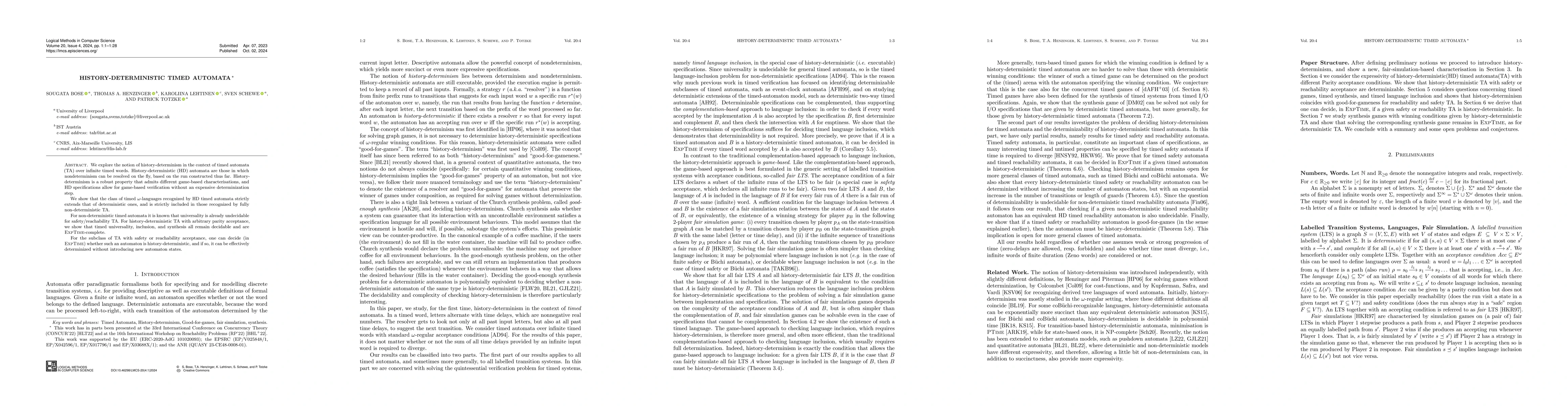 Thumbnail for History-deterministic Timed Automata