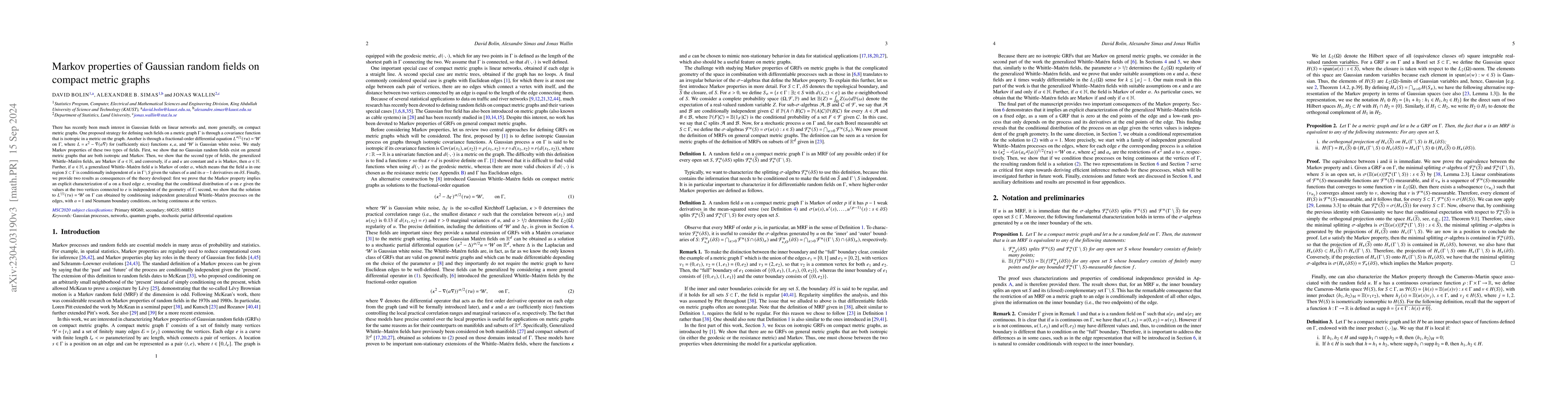 Thumbnail for Markov properties of Gaussian random fields on compact metric graphs