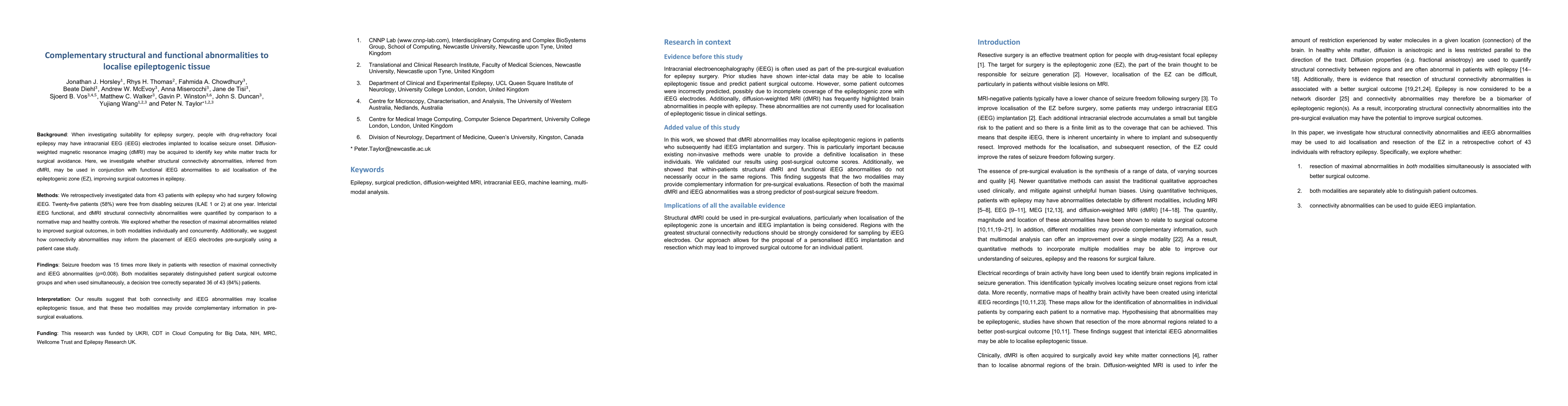 Thumbnail for Complementary structural and functional abnormalities to localise
  epileptogenic tissue