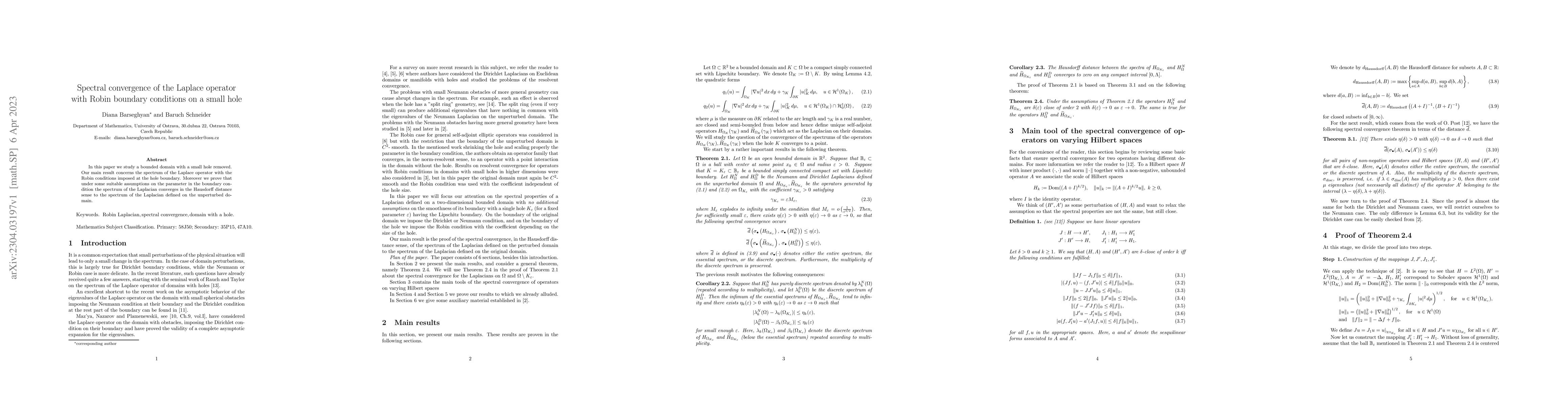Thumbnail for Spectral convergence of the Laplace operator with Robin boundary
  conditions on a small hole