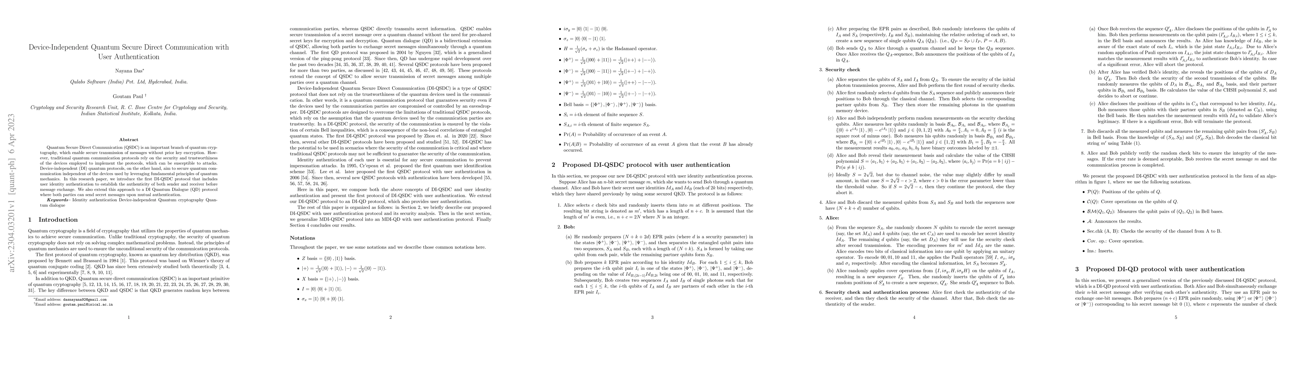 Thumbnail for Device-Independent Quantum Secure Direct Communication with User
  Authentication