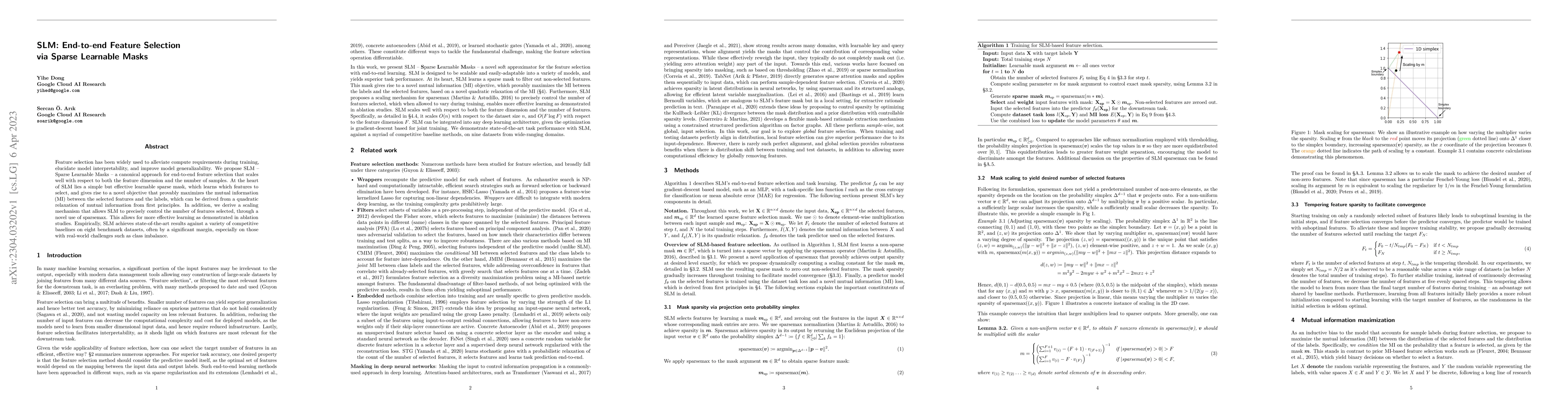 Thumbnail for SLM: End-to-end Feature Selection via Sparse Learnable Masks