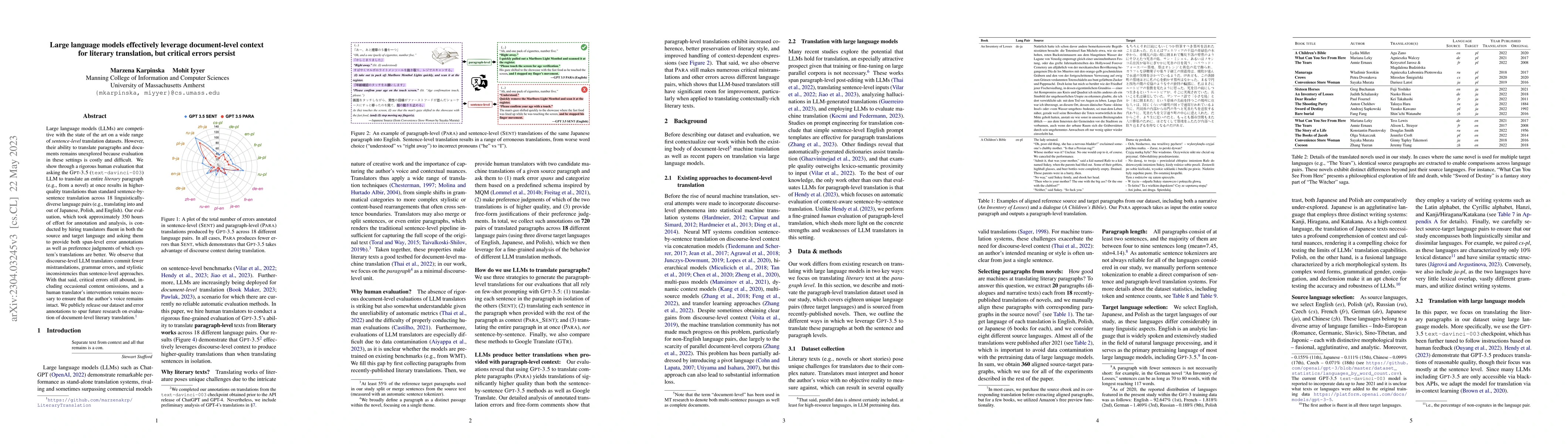 Thumbnail for Large language models effectively leverage document-level context for
  literary translation, but critical errors persist
