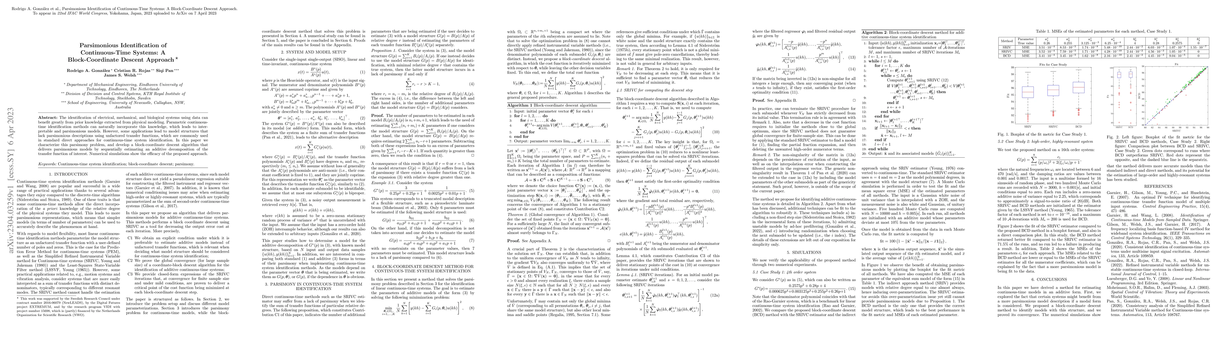 Thumbnail for Parsimonious Identification of Continuous-Time Systems: A
  Block-Coordinate Descent Approach