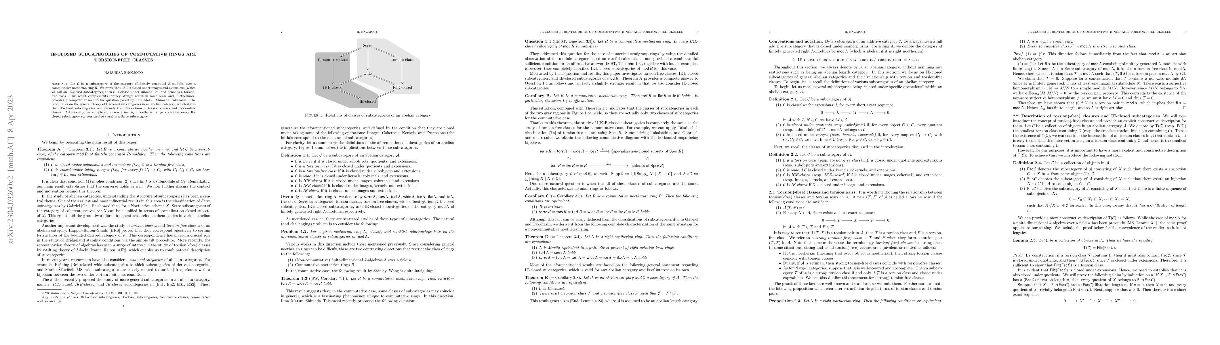 Thumbnail for IE-closed subcategories of commutative rings are torsion-free classes