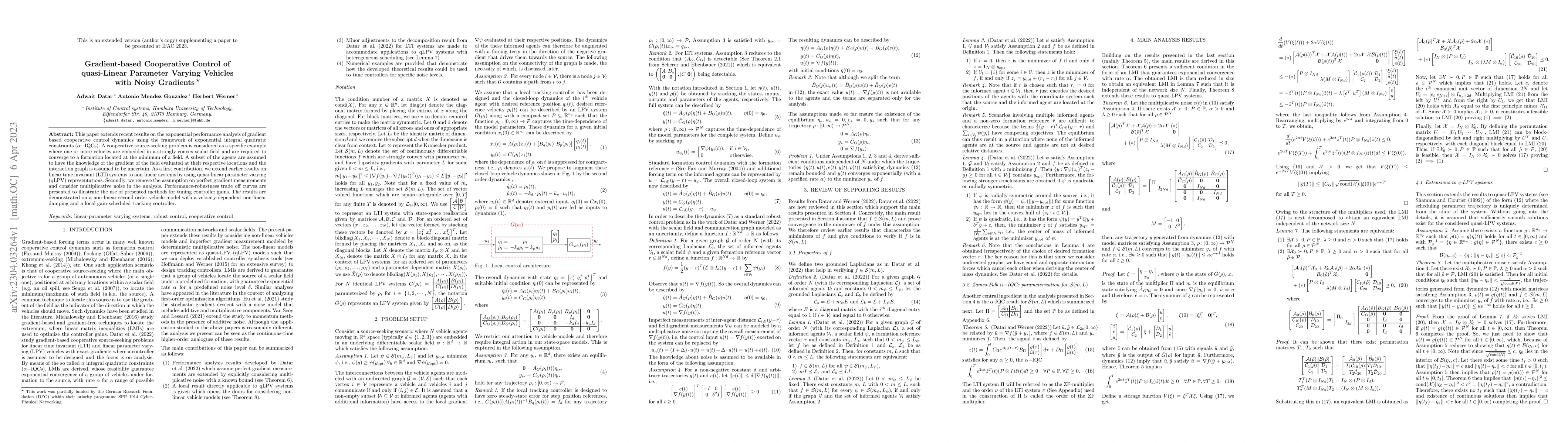 Thumbnail for Gradient-based Cooperative Control of quasi-Linear Parameter Varying
  Vehicles with Noisy Gradients