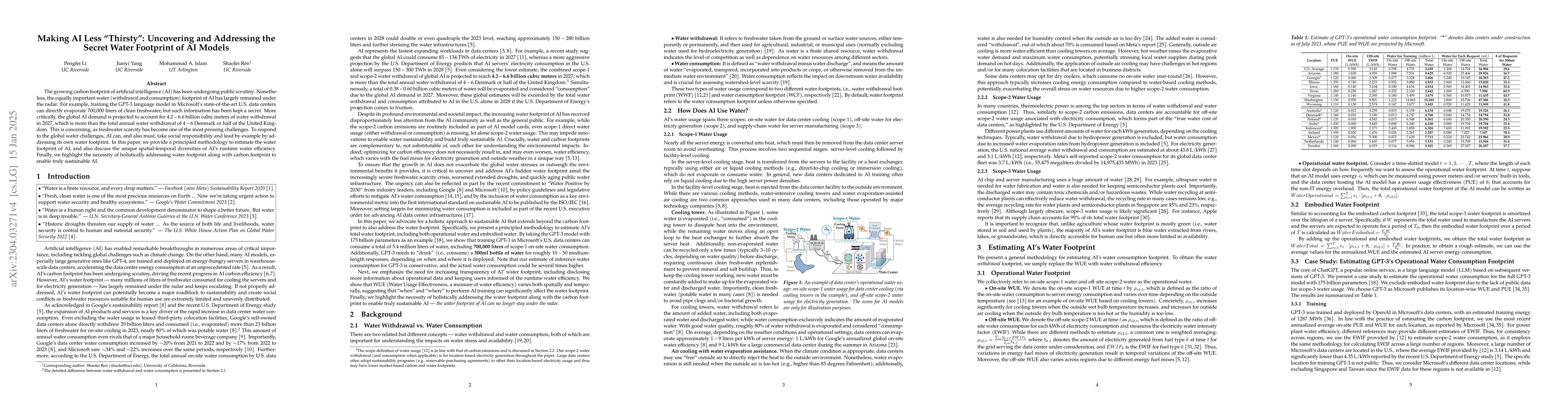 Thumbnail for Making AI Less "Thirsty": Uncovering and Addressing the Secret Water
  Footprint of AI Models