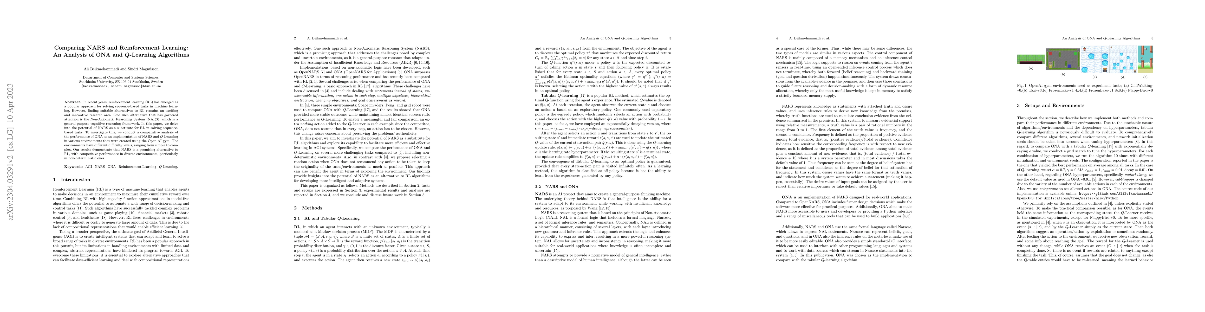Thumbnail for Comparing NARS and Reinforcement Learning: An Analysis of ONA and
  $Q$-Learning Algorithms