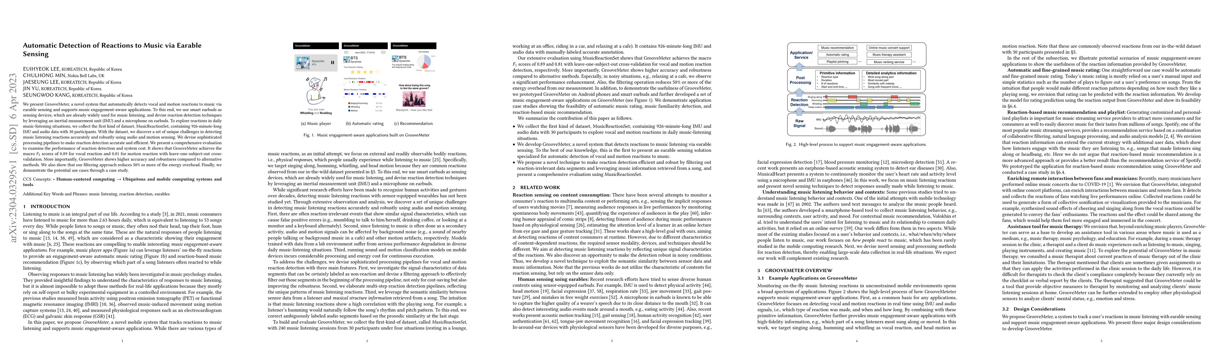Thumbnail for Automatic Detection of Reactions to Music via Earable Sensing