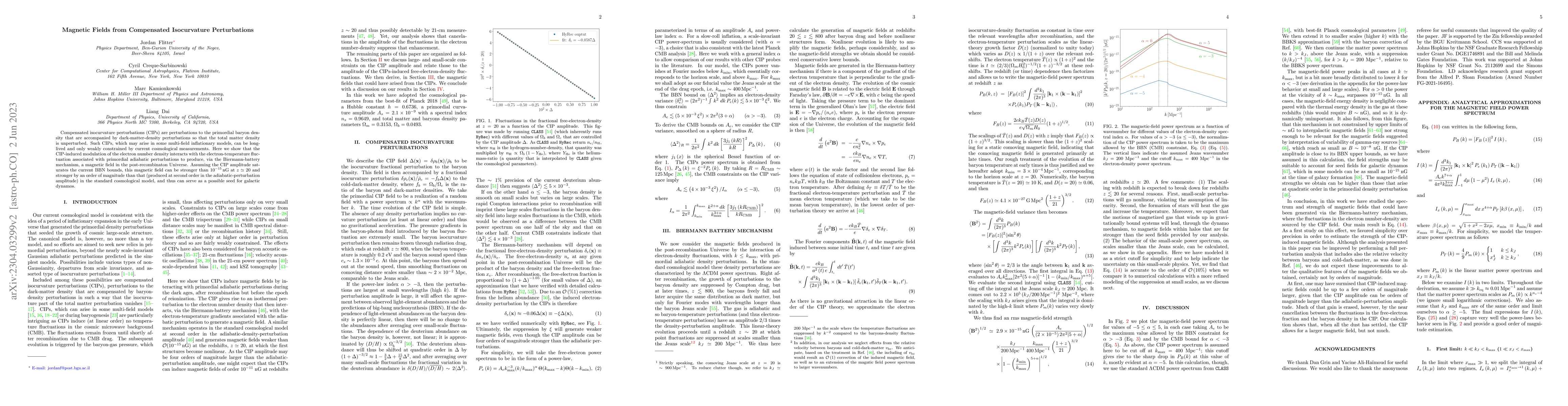 Thumbnail for Magnetic Fields from Compensated Isocurvature Perturbations