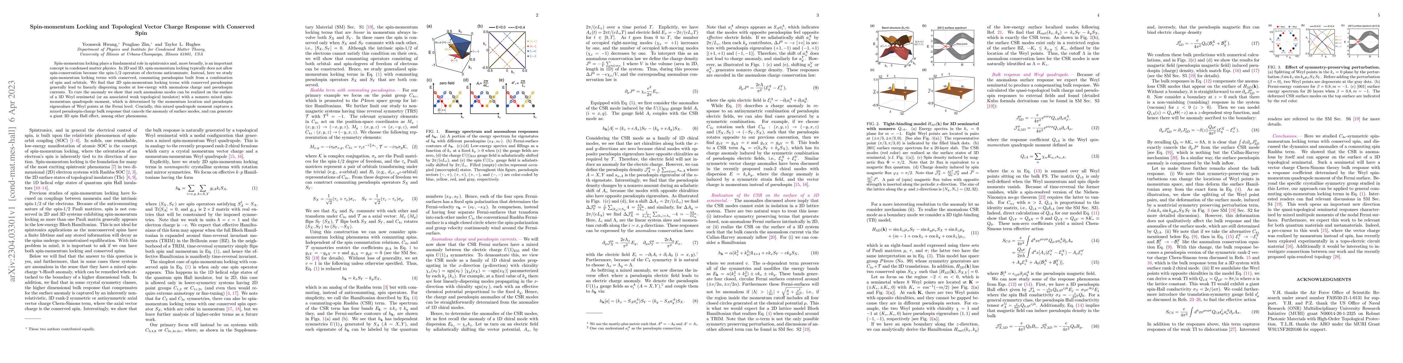 Thumbnail for Spin-momentum Locking and Topological Vector Charge Response with
  Conserved Spin