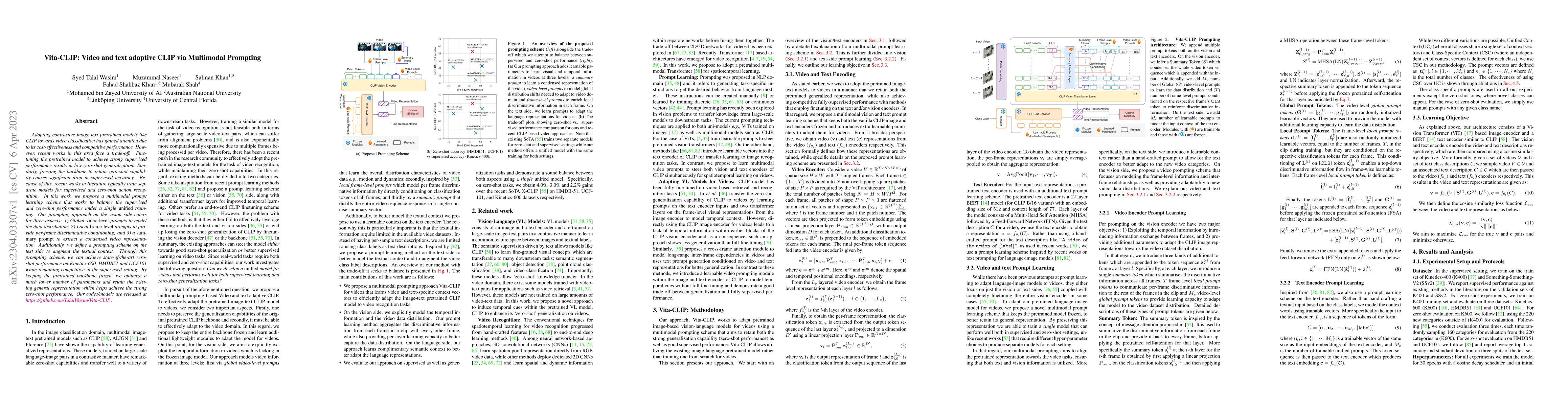 Thumbnail for Vita-CLIP: Video and text adaptive CLIP via Multimodal Prompting