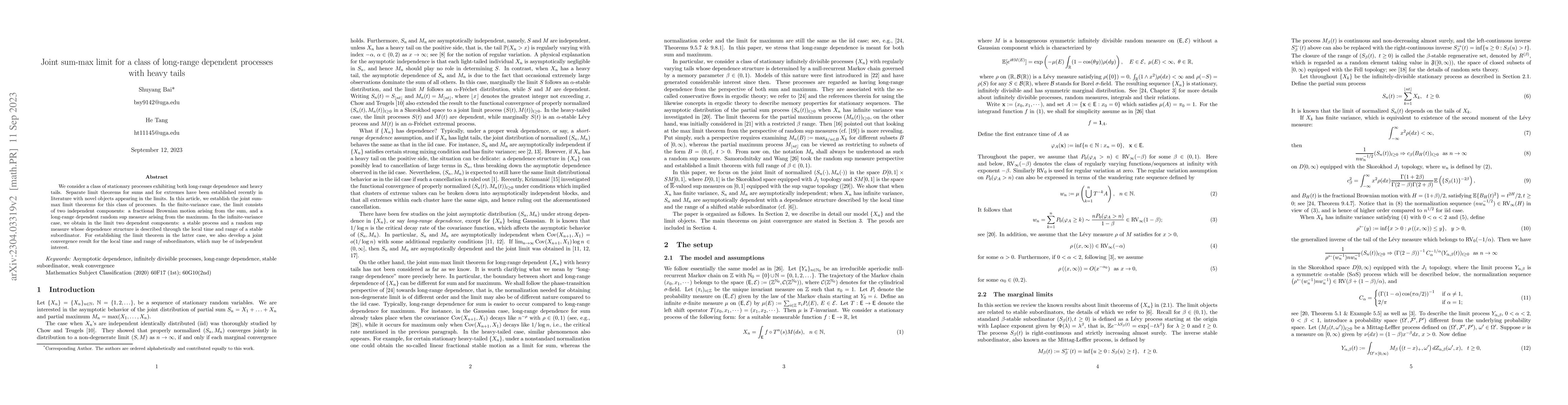 Thumbnail for Joint sum-max limit for a class of long-range dependent processes with
  heavy tails
