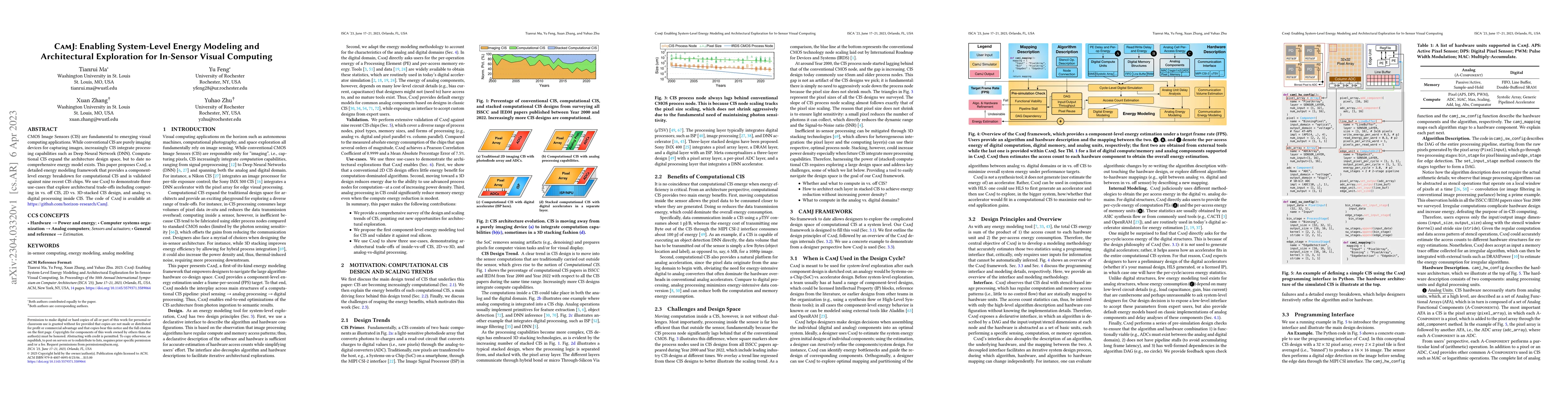 Thumbnail for CamJ: Enabling System-Level Energy Modeling and Architectural
  Exploration for In-Sensor Visual Computing