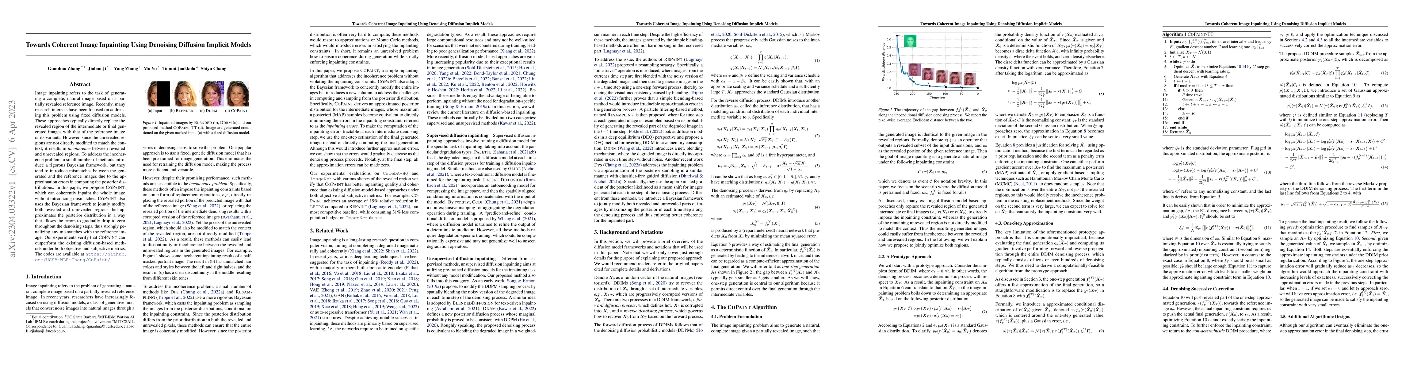 Thumbnail for Towards Coherent Image Inpainting Using Denoising Diffusion Implicit
  Models