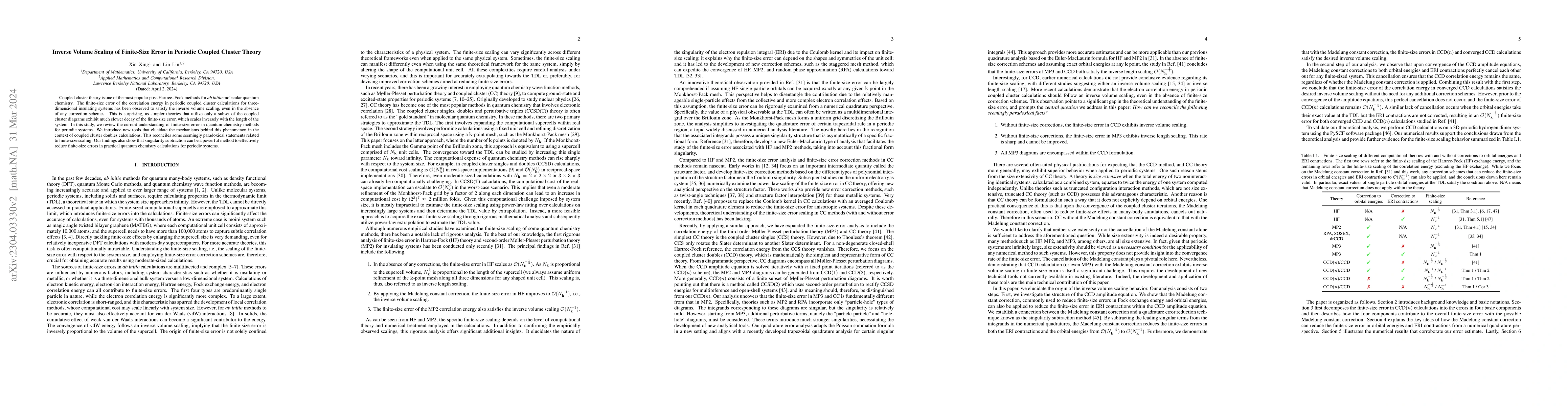 Thumbnail for Inverse Volume Scaling of Finite-Size Error in Periodic Coupled Cluster
  Theory