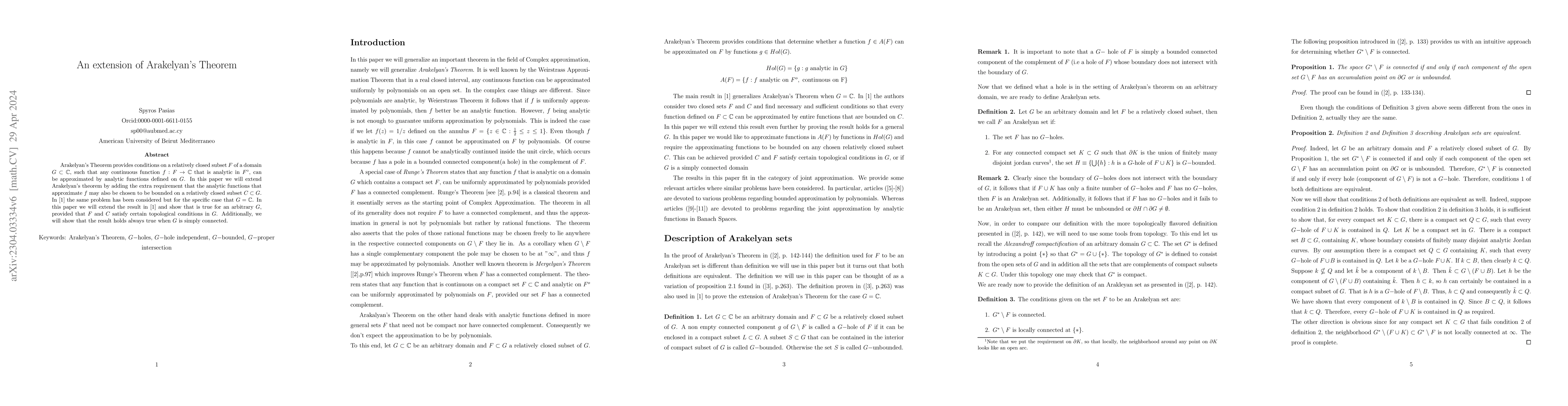 Thumbnail for Extension of Arakelyan's Theorem