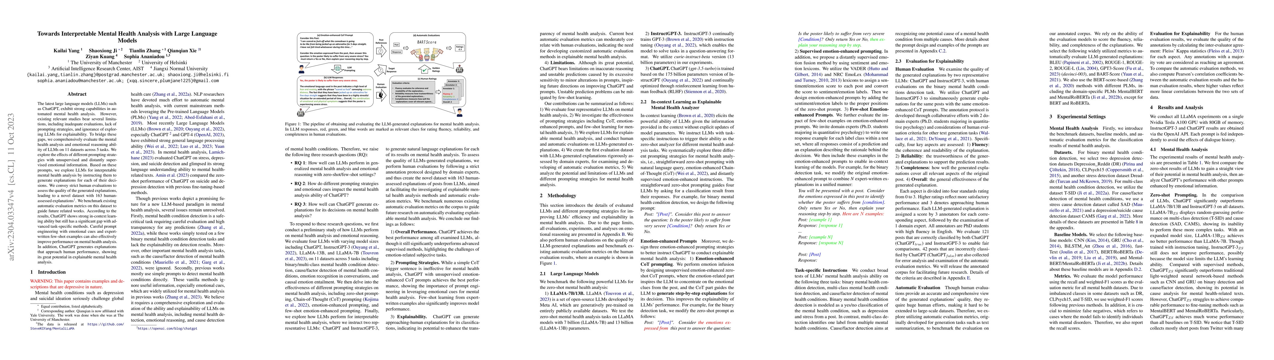 Thumbnail for Towards Interpretable Mental Health Analysis with Large Language Models