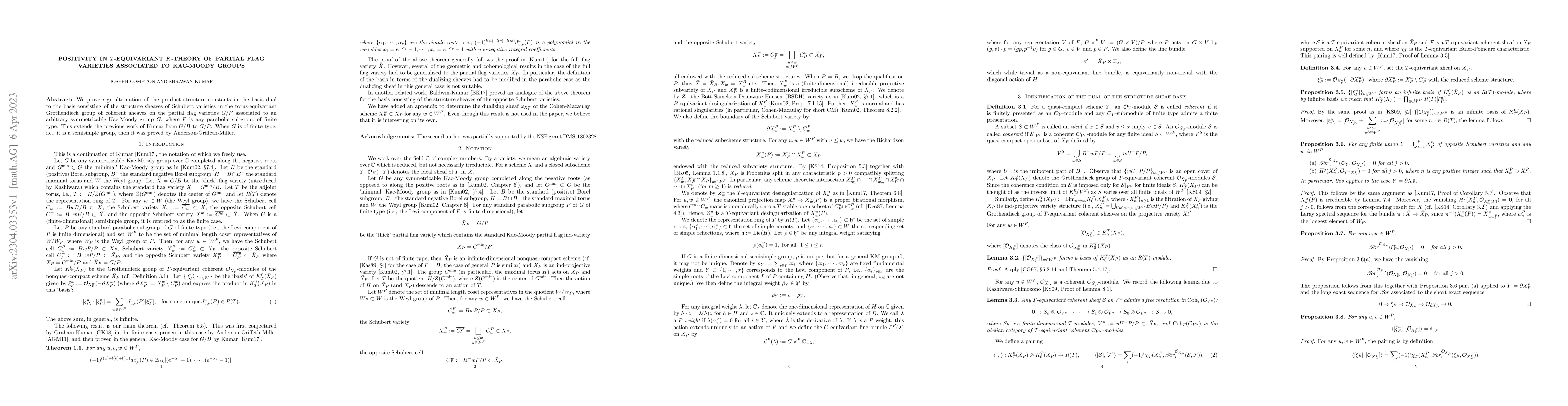 Thumbnail for Positivity in $T$-Equivariant $K$-theory of partial flag varieties
  associated to Kac-Moody groups