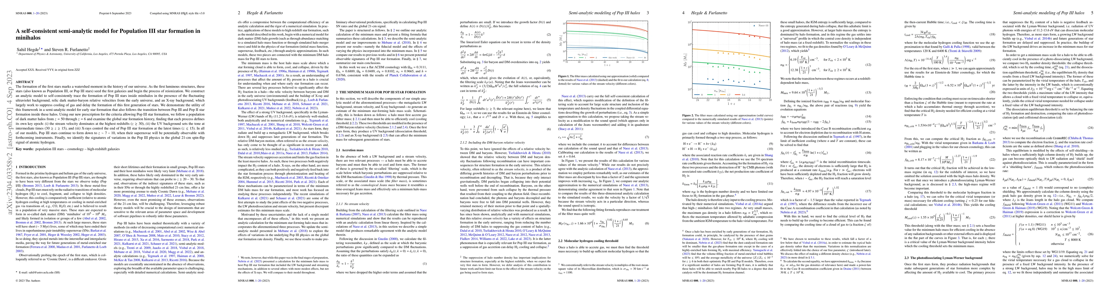 Thumbnail for A self-consistent semi-analytic model for Population III star formation
  in minihalos