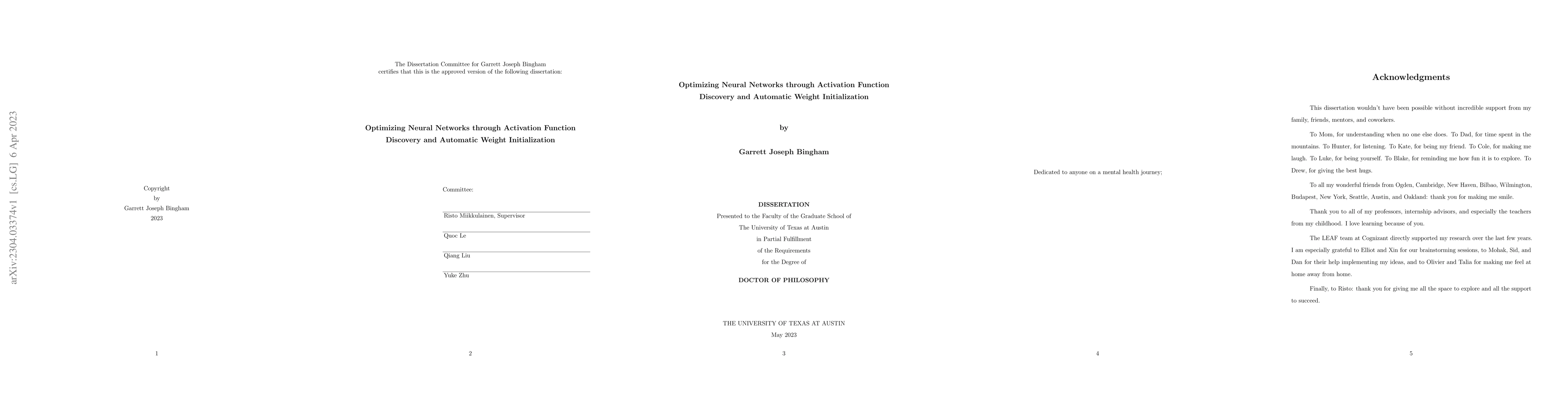 Thumbnail for Optimizing Neural Networks through Activation Function Discovery and
  Automatic Weight Initialization
