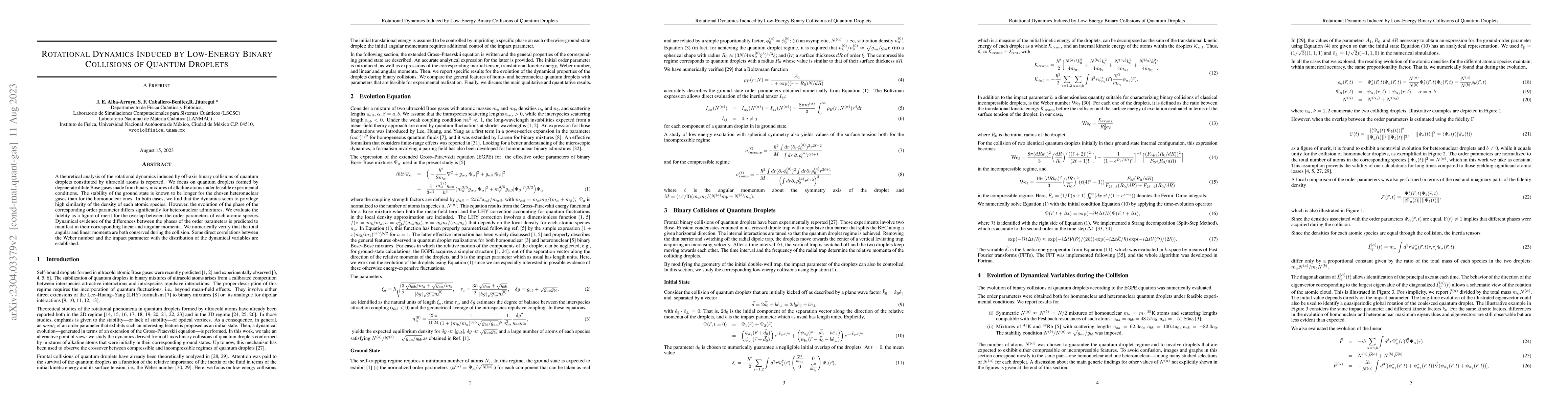 Thumbnail for Rotational dynamics induced by low energy binary collisions of quantum
  droplets