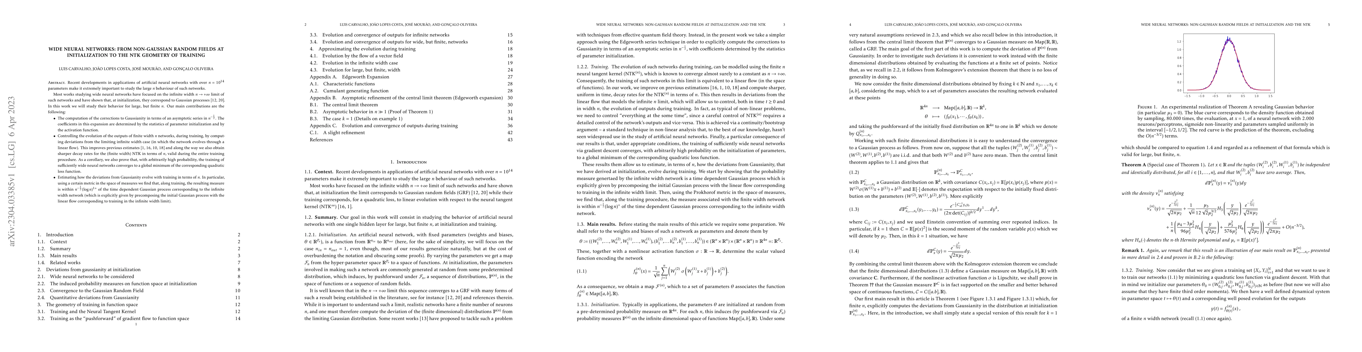 Thumbnail for Wide neural networks: From non-gaussian random fields at initialization
  to the NTK geometry of training