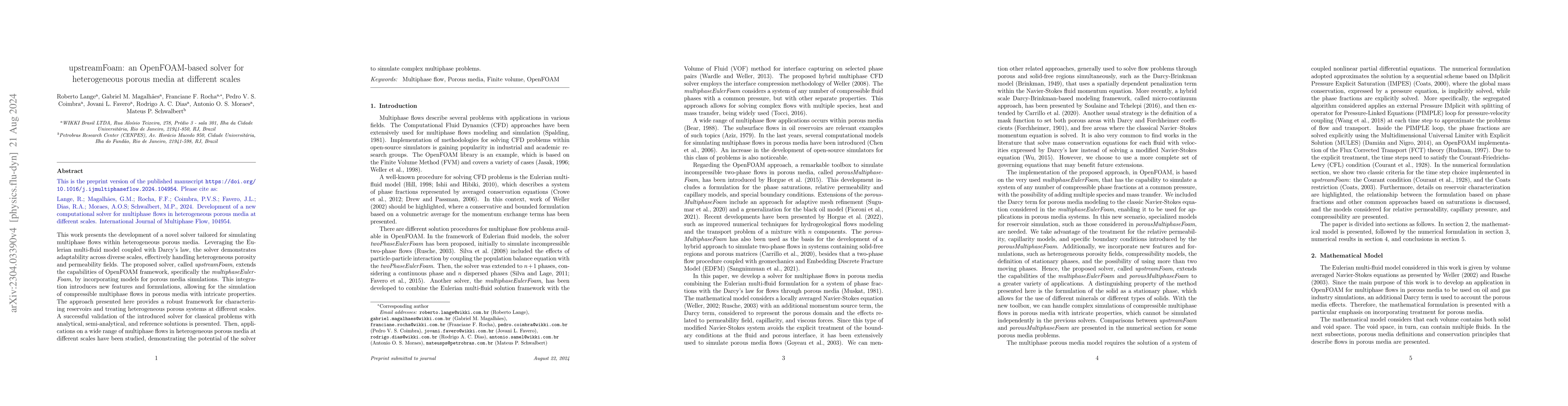 Thumbnail for upstreamFoam: an OpenFOAM-based solver for heterogeneous porous media at
  different scales