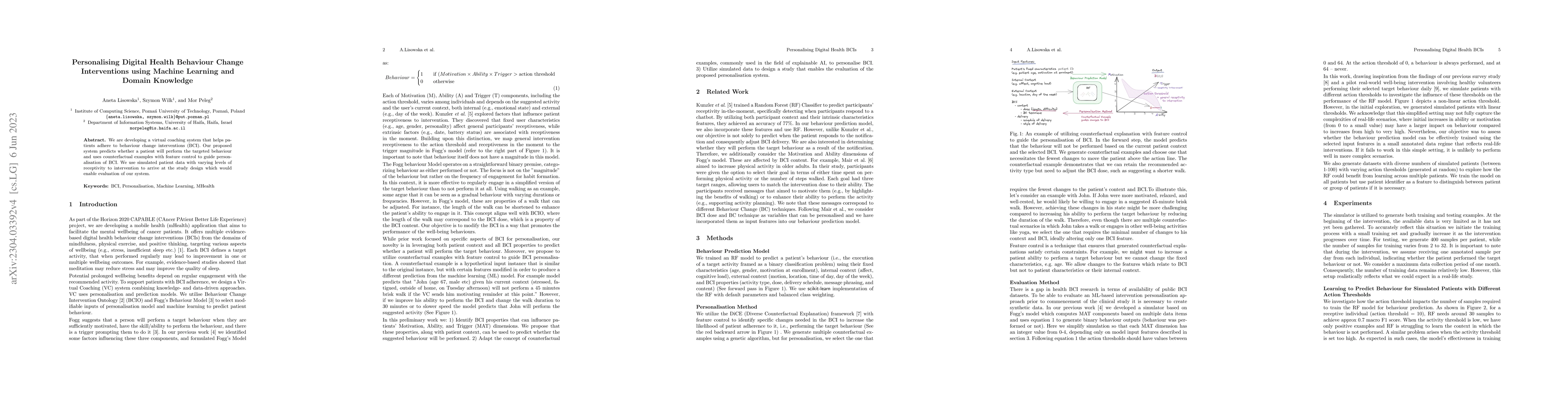 Thumbnail for Personalising Digital Health Behaviour Change Interventions using
  Machine Learning and Domain Knowledge