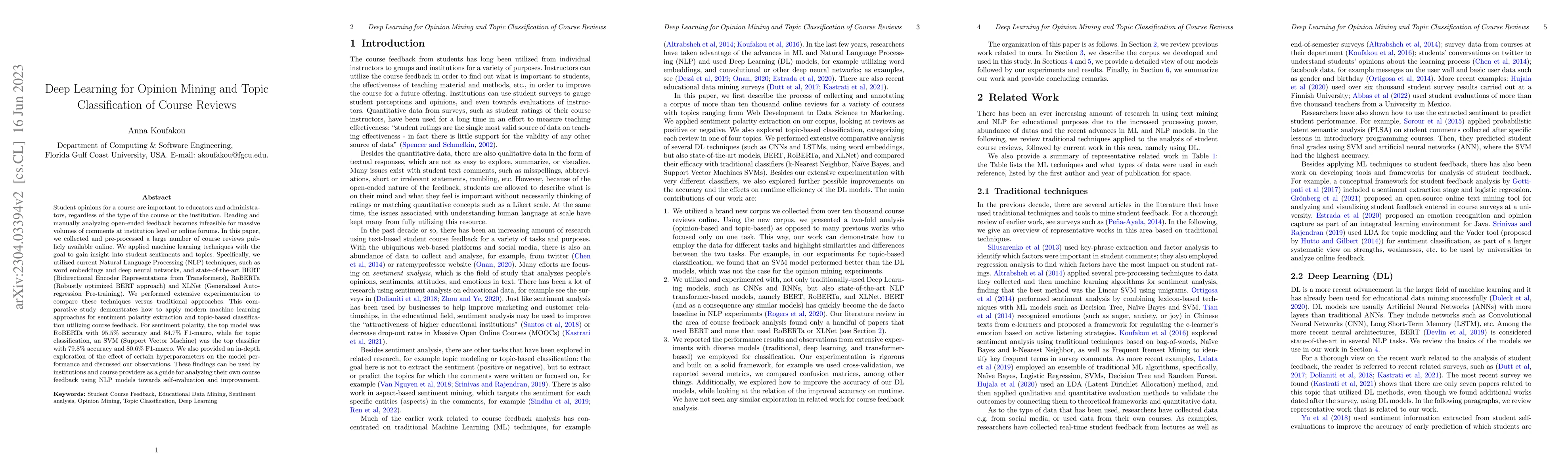 Thumbnail for Deep Learning for Opinion Mining and Topic Classification of Course
  Reviews