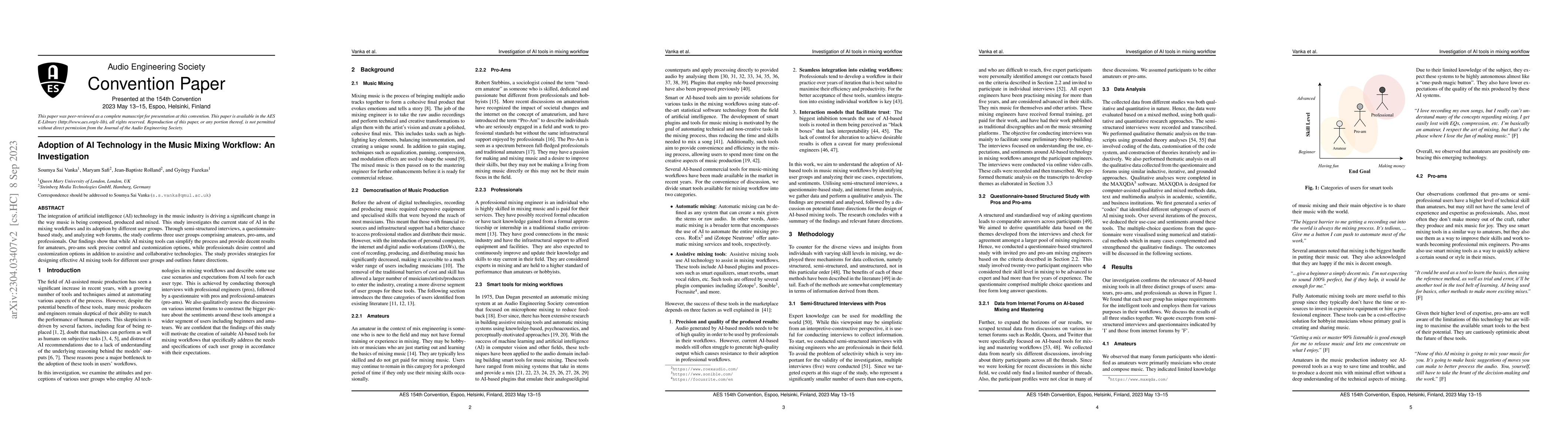 Thumbnail for Adoption of AI Technology in the Music Mixing Workflow: An Investigation