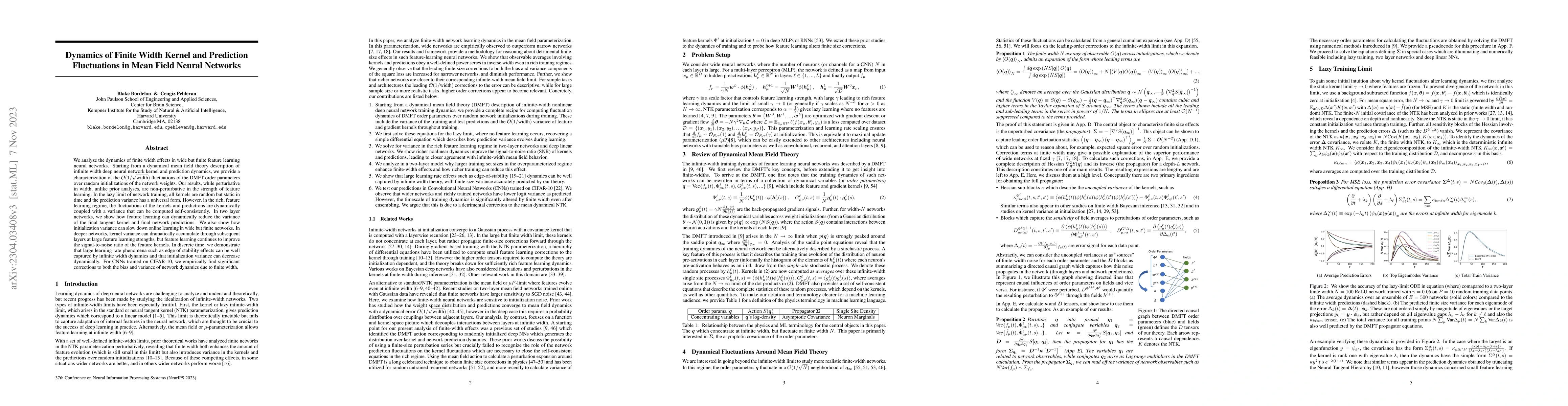 Thumbnail for Dynamics of Finite Width Kernel and Prediction Fluctuations in Mean
  Field Neural Networks