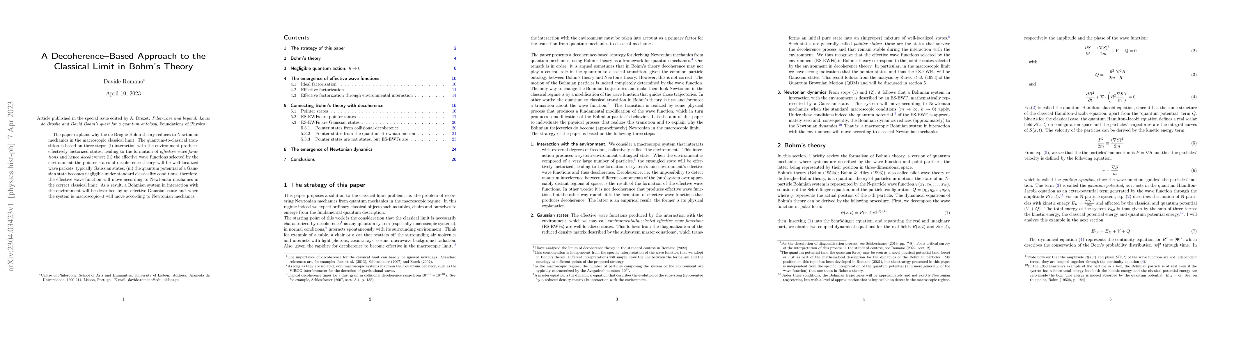 Thumbnail for A decoherence-based approach to the classical limit in Bohm's theory