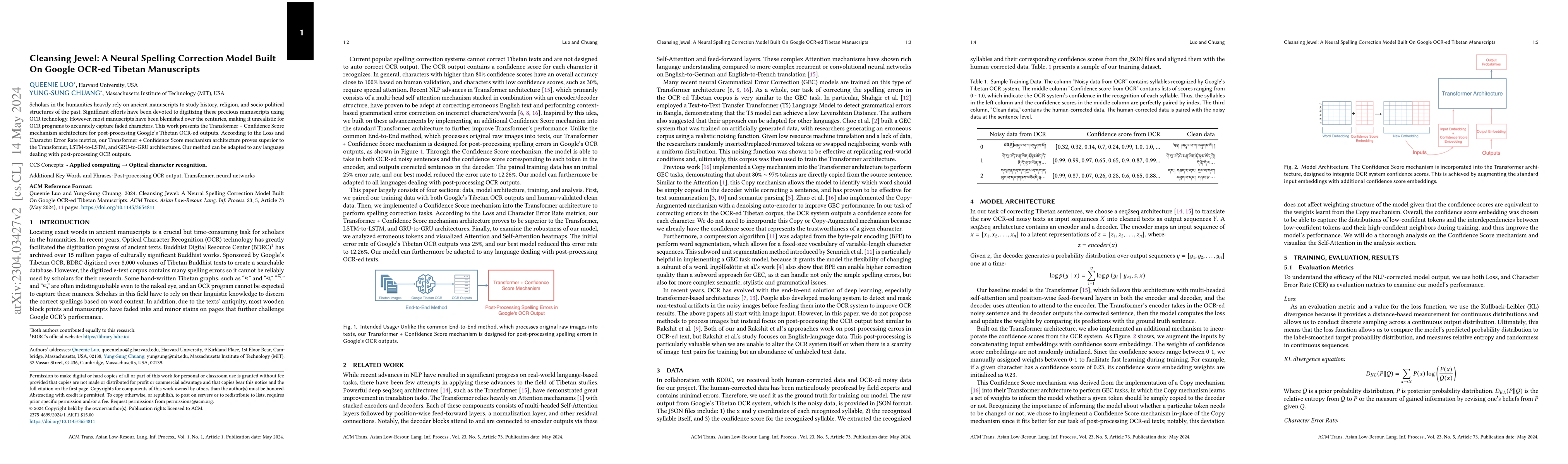 Thumbnail for Cleansing Jewel: A Neural Spelling Correction Model Built On Google
  OCR-ed Tibetan Manuscripts