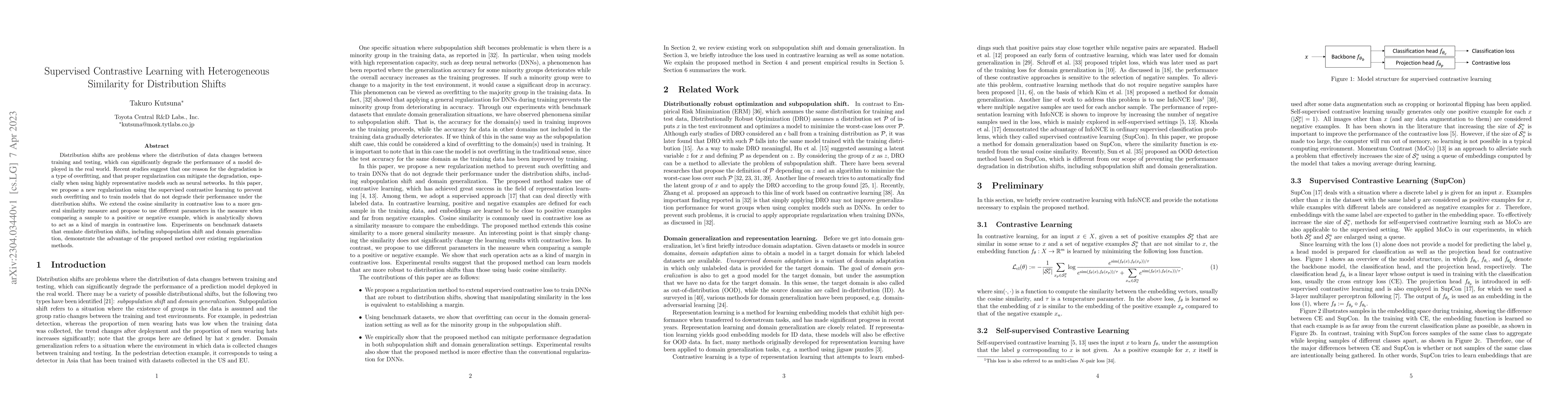 Thumbnail for Supervised Contrastive Learning with Heterogeneous Similarity for
  Distribution Shifts