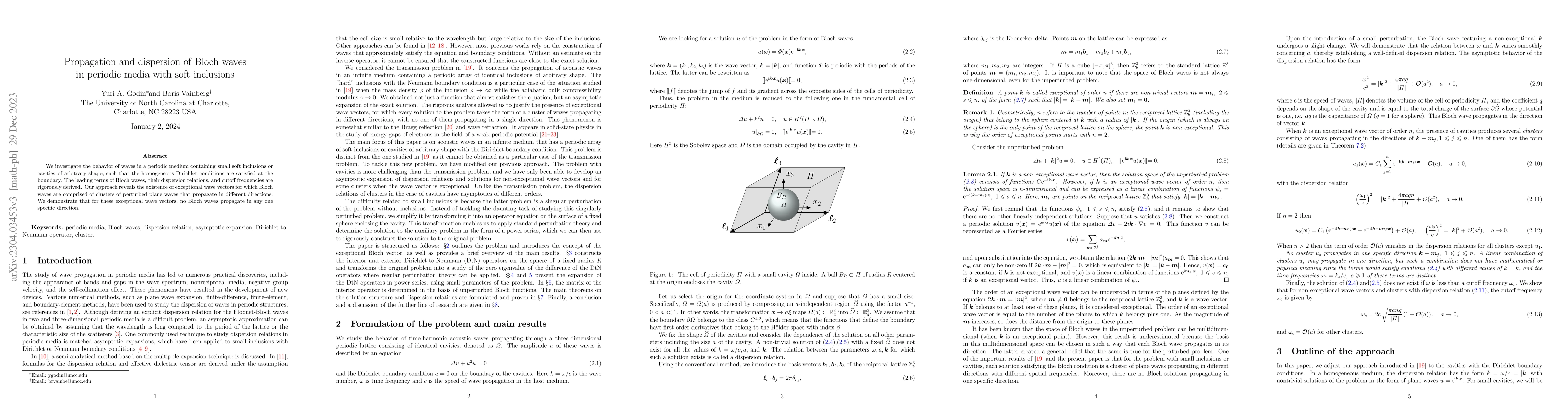 Thumbnail for Propagation and dispersion of Bloch waves in periodic media with soft
  inclusions
