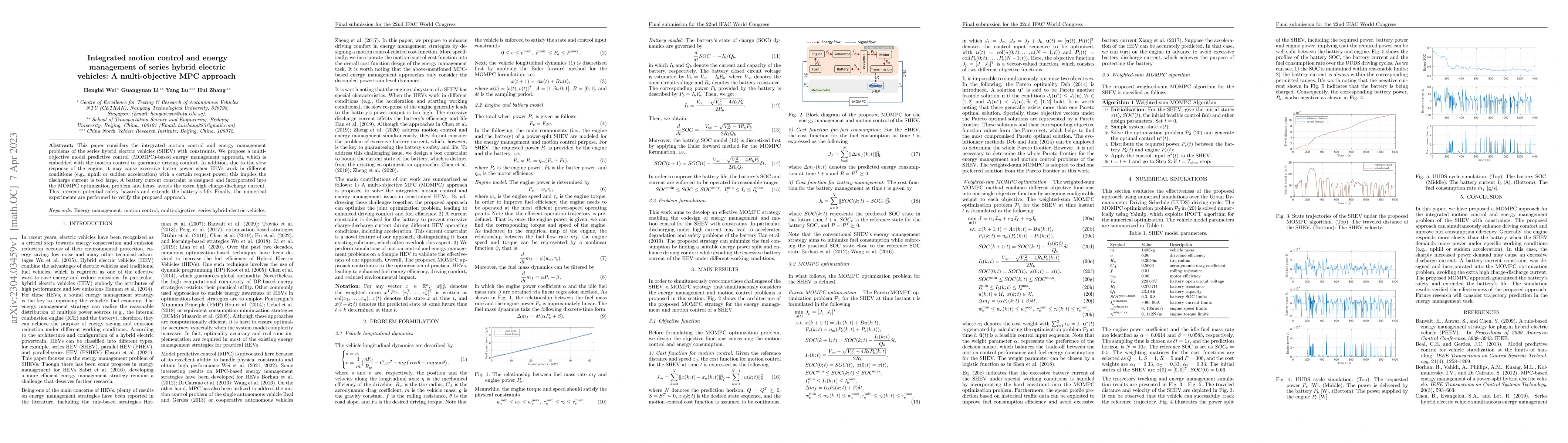 Thumbnail for Integrated motion control and energy management of series hybrid
  electric vehicles: A multi-objective MPC approach