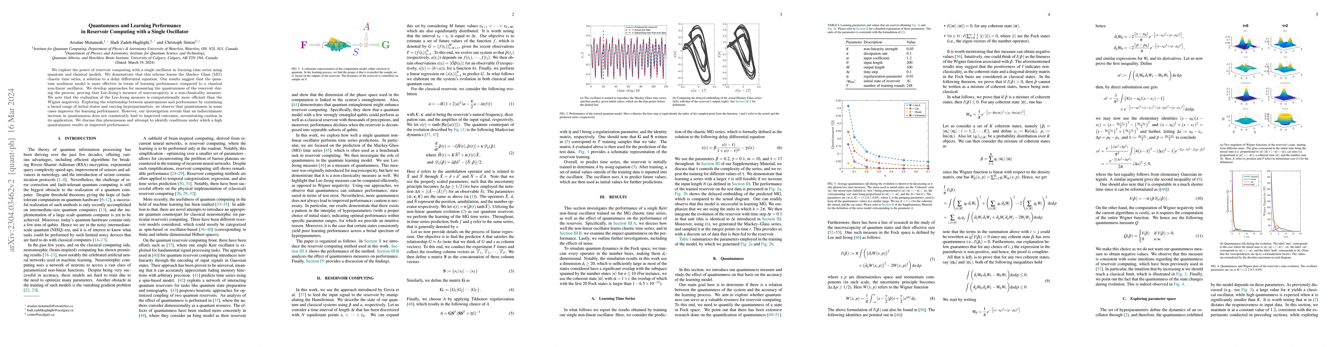 Thumbnail for Quantumness and Learning Performance in Reservoir Computing with a
  Single Oscillator