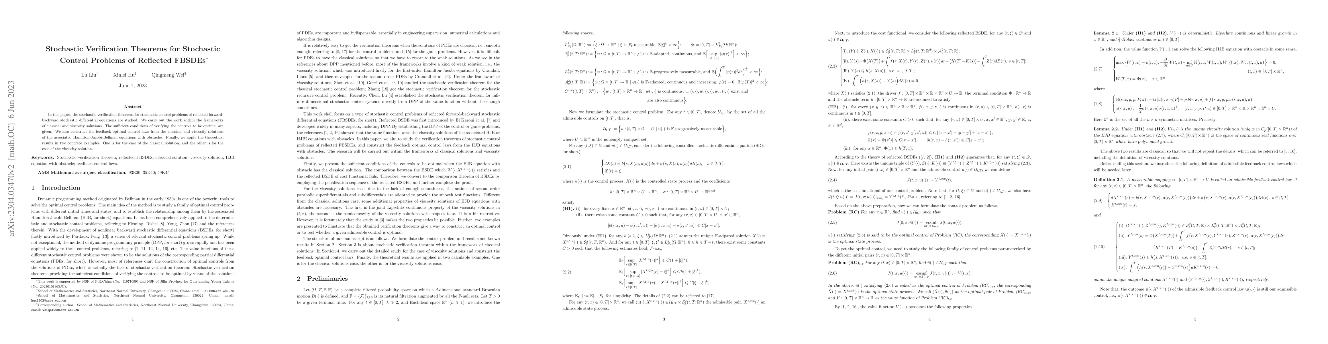 Thumbnail for Stochastic Verification Theorems for Stochastic Control Problems of
  Reflected FBSDEs
