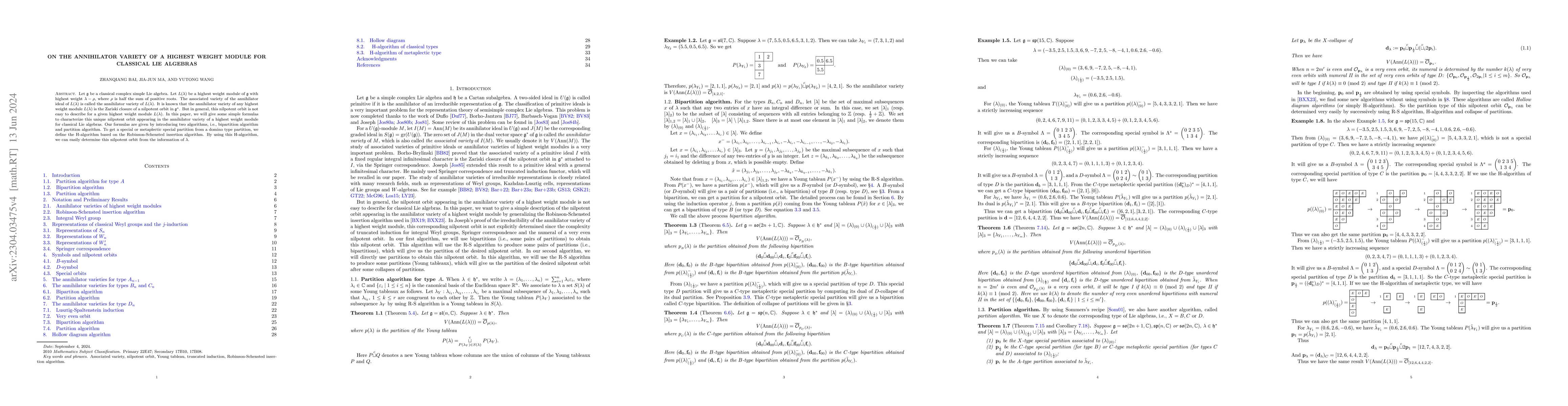 Thumbnail for On the annihilator variety of a highest weight module for classical Lie
  algebras