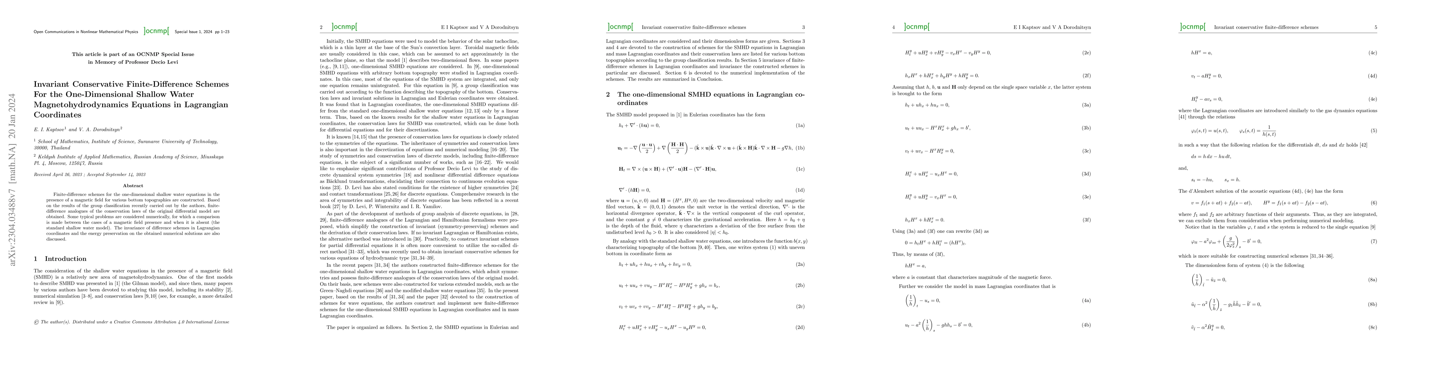 Thumbnail for Invariant conservative finite-difference schemes for the one-dimensional
  shallow water magnetohydrodynamics equations in Lagrangian coordinates