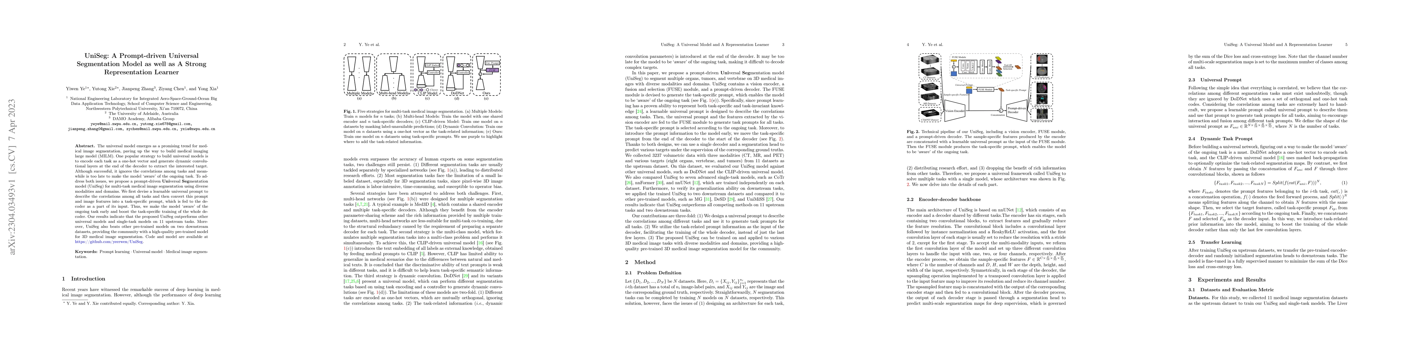 Thumbnail for UniSeg: A Prompt-driven Universal Segmentation Model as well as A Strong
  Representation Learner