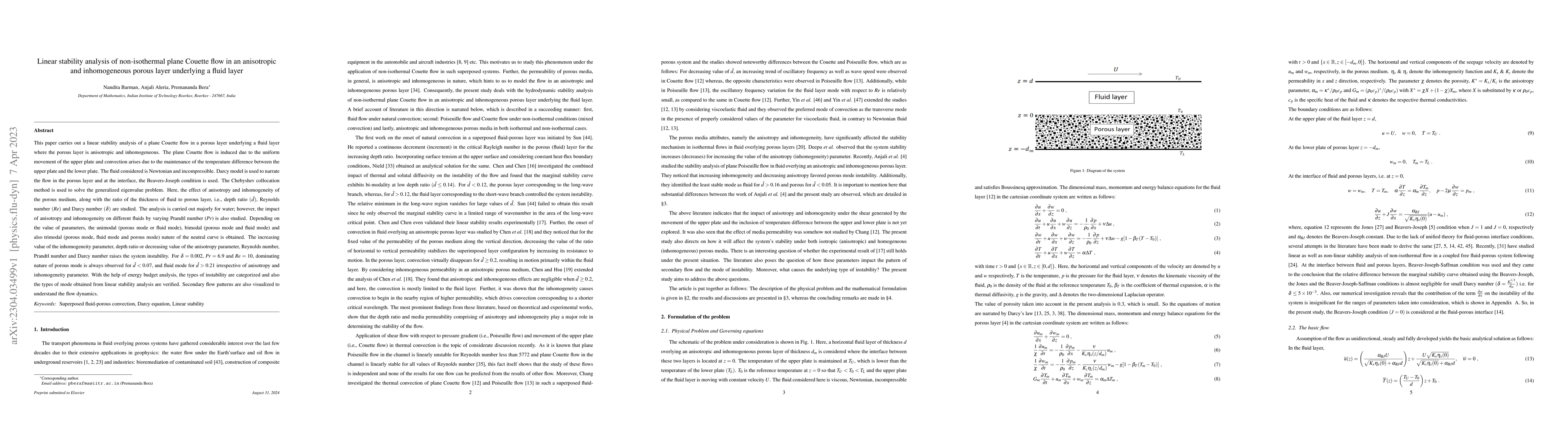 Thumbnail for Linear stability analysis of non-isothermal plane Couette flow in an
  anisotropic and inhomogeneous porous layer underlying a fluid layer