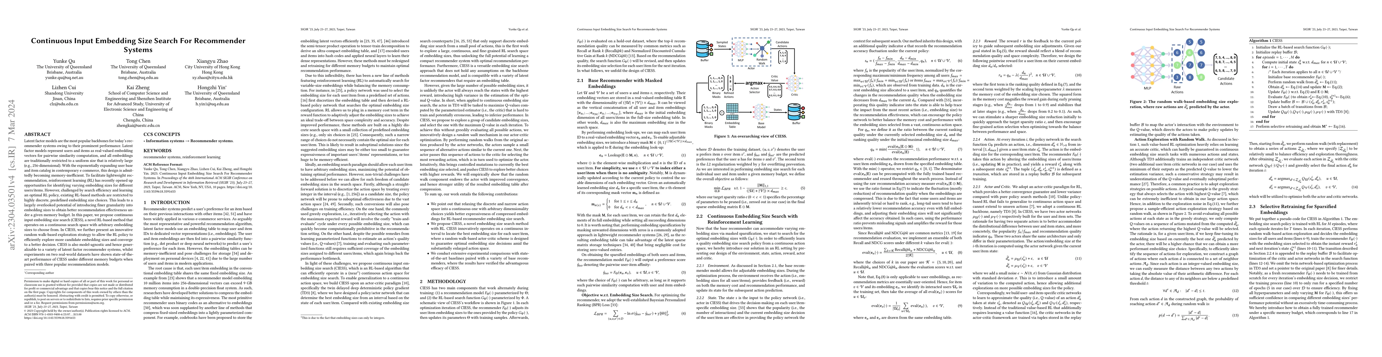 Thumbnail for Continuous Input Embedding Size Search For Recommender Systems